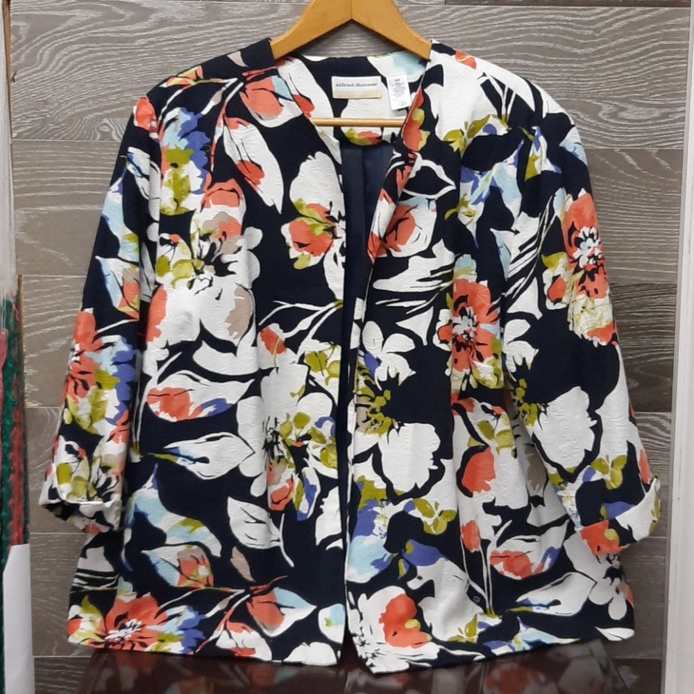Alfred Dunner Brocade orange blue floral lovely Jacket